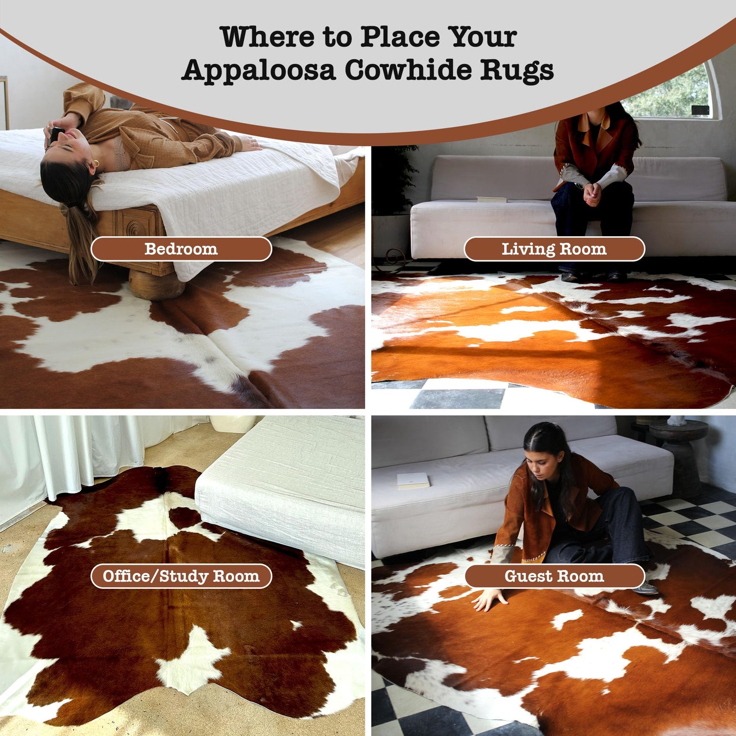 Appaloosa Cowhides Genuine Cowhide Rug - Natural Leather Hide Rugs for Living Room & Area Rug for Bedroom - Real Cowhides Rug for Rustic Home Decor - Authentic Brown & White Cowhide Rugs 6x7-8ft