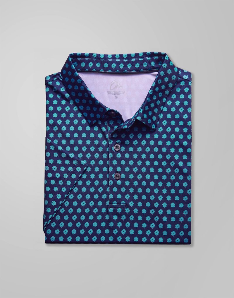 Obla Mens Golf Polo Shirts Short Sleeve Dry Fit Performance Moisture Wicking Casual Print Collared Golf Shirts for Men (Navy Blue Flower_XL)
