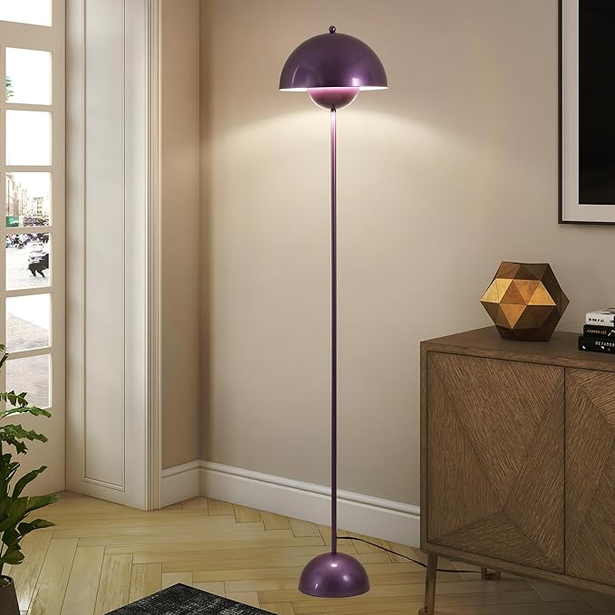 SUNLLOK Flower Pot Floor Lamp for Living Room, Metal Dome Lampshade Standing Floor Lamp with Foot Switch, Modern Reading Floor Light Fixture for Kitchen Island, Bedroom, Restaurant (Purple)