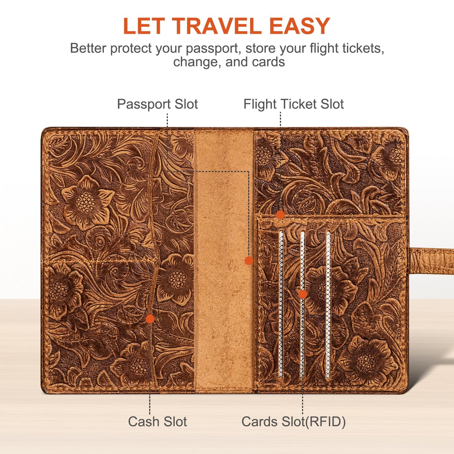 RMAWRAD Genuine Leather Passport Holder Travel Bifold Wallet For Men And Women Slim RFID Blocking Brown