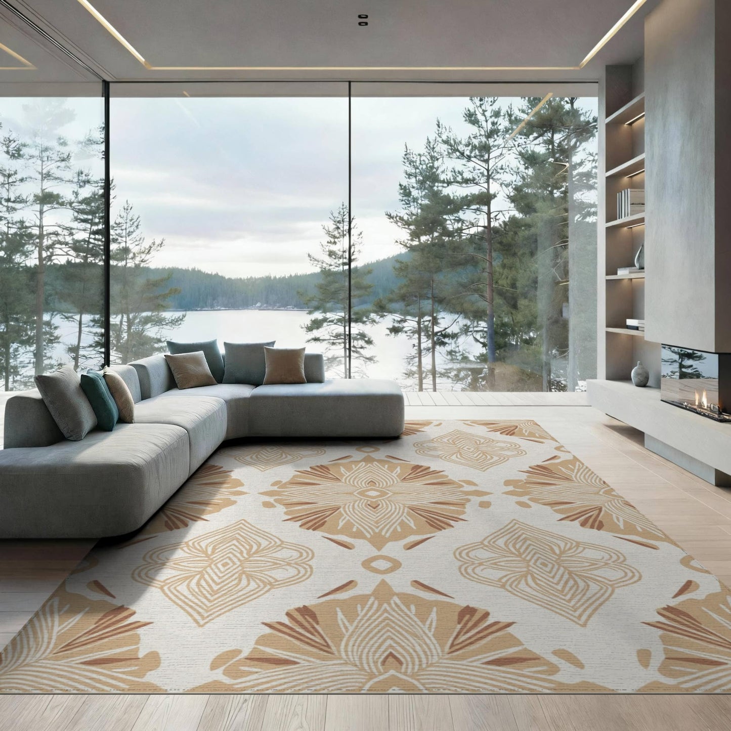 ODIKA 8'x10' Neutral Boho Contemporary Irregular Shape Balanced Palette Ivory Washable Area Rug for Dining Room, Large Office, Lounge, Non-Slip Chair-Friendly