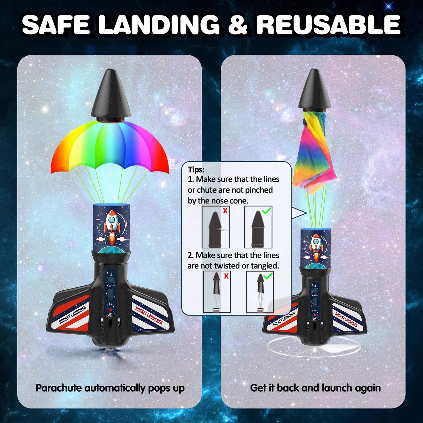 Eieymct Rocket Launcher for Kids - Self-Launching 200 ft Motorized Outdoor Electric Play Toy, High Flying Kids' Play Air Rocket with Launch Set, Birthday Toys Gifts for Boys 8-12, Rocket Pattern