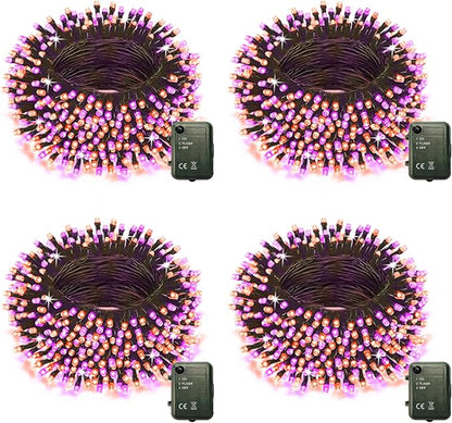 Halloween String Lights Battery Powered, 4 Pack Total 66.6 FT 200 LED Orange and Purple Halloween Lights Indoor Outdoor Decoration, Twinkle Fairy Light for Home Party Room Party Tree Decor