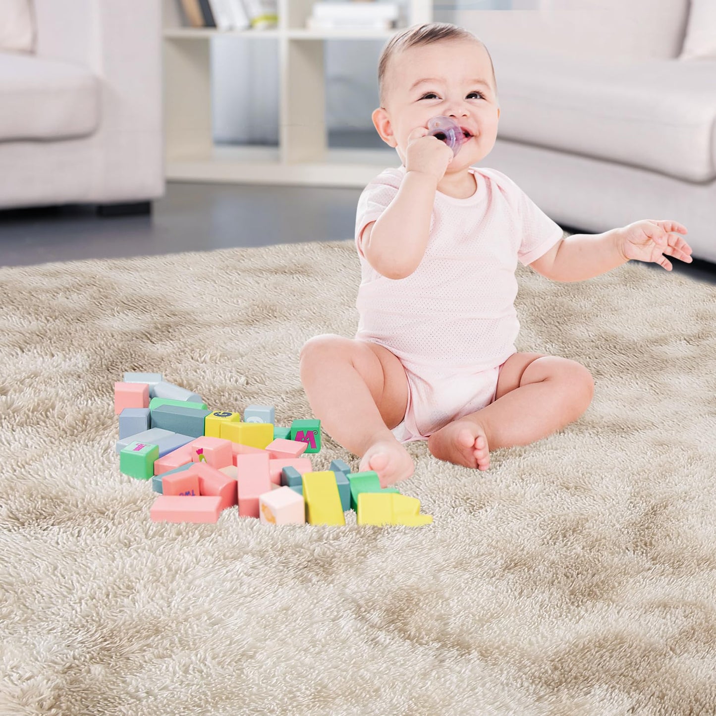 CAROMIO 8x10 Area Rug for Bedroom Fluffy Rugs Shag Rugs for Living Room Furry Rugs for Girls Boys Room Tie Dye Shaggy Rug for Kids Baby Room Home Decor Rug Carpets, Beige Taupe
