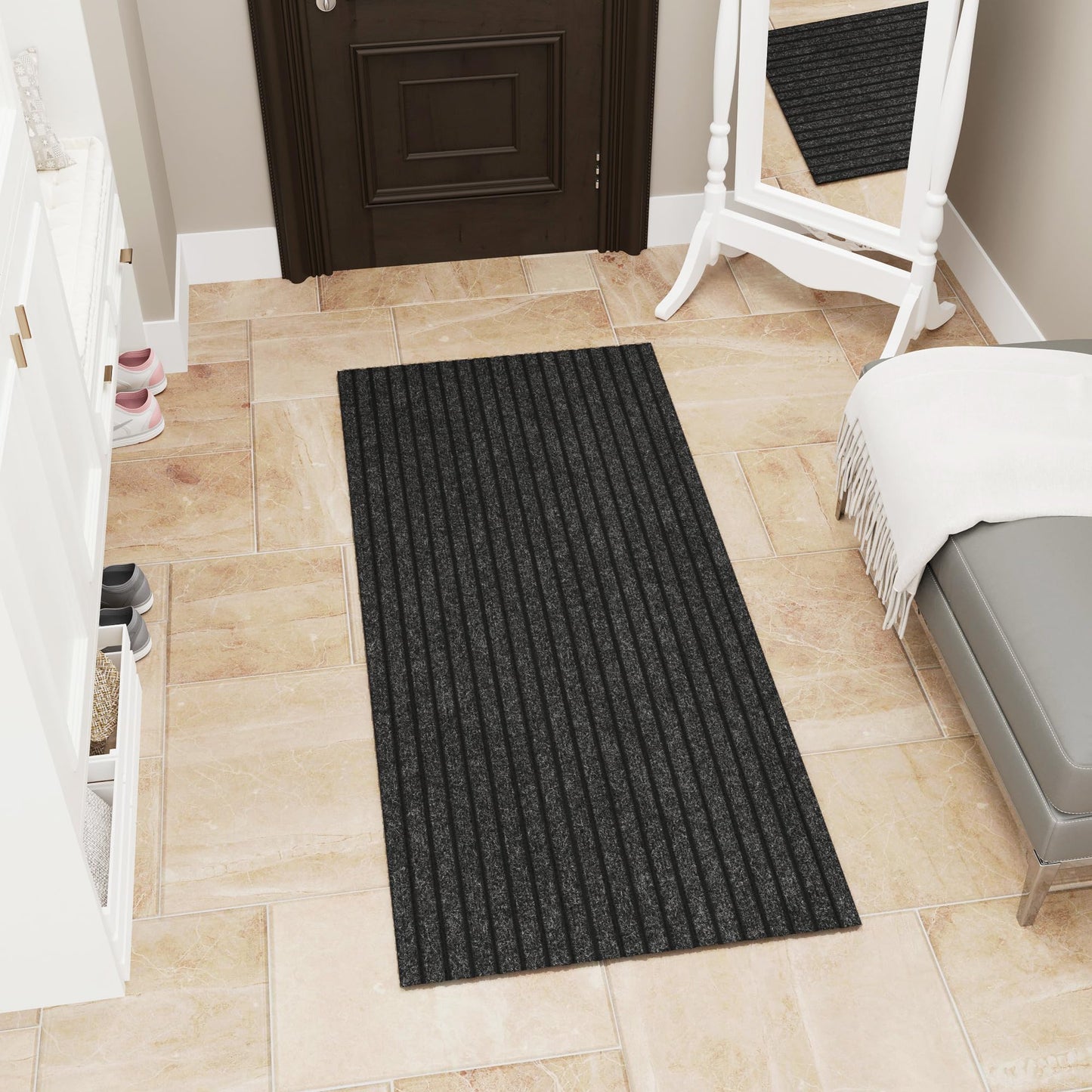 Ottomanson 2'7" x 5' Mud Mat Area Rug Scraper Carpet - Non-Slip, Dirt Trapping for Indoor & Outdoor Use - Ideal for Entryway, Garage, Kitchen, Patio & High-Traffic Areas, Black