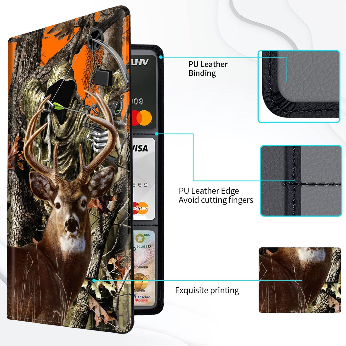 Car Registration and Insurance Card Holder, Premium Leather Vehicle Wallet Cover for Glove Box Car Organizer Drivers License / Cards / ID - Essentials Document Holder, Camo Camouflage Deer Hunter