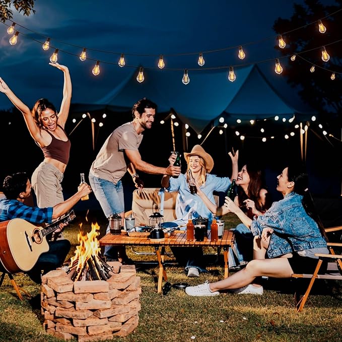 String Lights for Outside 200 FT Outdoor String Lights Waterproof with 100+6ea A39 Shatterproof Warm Bistro Lights for Patio Gazebo Backyard Garden, 2x100FT Linkable