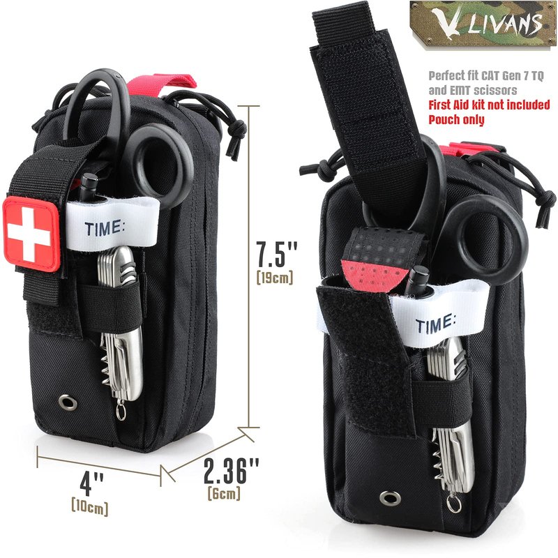 LIVANS Tactical MOLLE IFAK Medical Pouch, Rip-Away EMT First Aid Pouch Trauma Kit Everyday Carry Survival Bag Include Cross Patch((Pouch Only, First Aid Kits NOT Included)