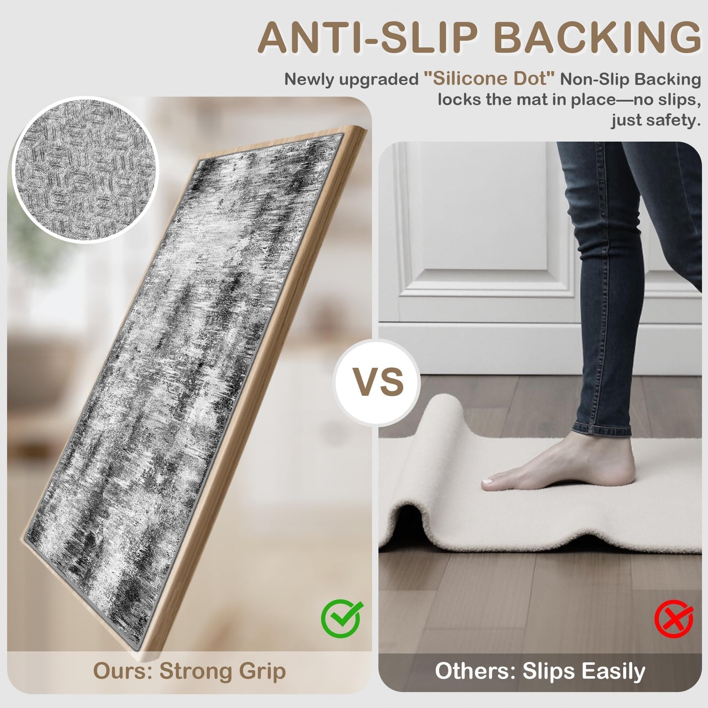 Tritard Upgrade Non Slip Kitchen Rugs Sets of 3 Washable Kitchen Mats for Floor Abstract Kitchen Runner Rug Ultra Soft Floor Mat Set Kitchen Carpet Rugs for Hallway, Laundry, Entryway, Office, Grey