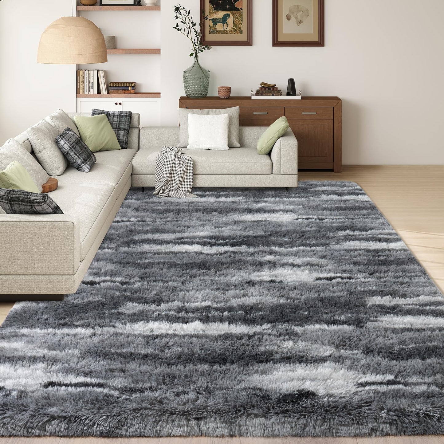 Ailyei Shag Rugs for Living Room 5x7, Ultra Soft Abstract Grey Big Fuzzy Rugs for Bedroom, 5 x 7 Fluffy Shaggy Plush Carpet Girls Kids Room Dorm Upgrade Non-Slip
