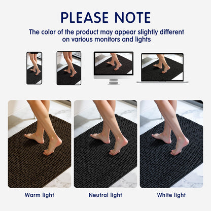 SUBRTEX Bathroom Rugs Chenille Bath Rug Soft Short Plush Bath Mat Soft Shower Mat Water Absorbent Shower Mat Quick Dry Machine Washable(Black,18" x 24")