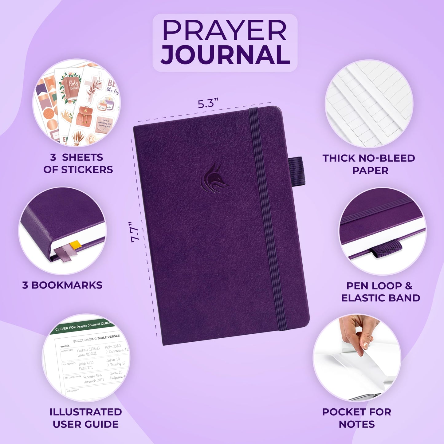 Clever Fox Prayer Journal – Daily Devotional & Gratitude Notebook – Religious Planner & Gods Book – Faith Based Gifts & Accessories (Purple)