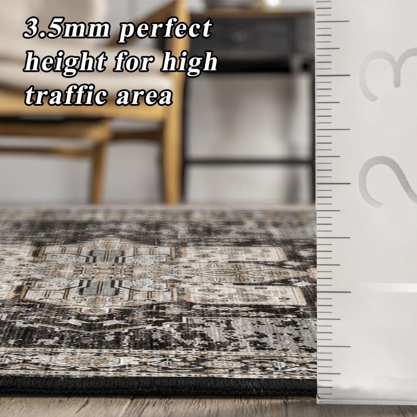 RUUGME Washable 3x3 Square Rug - 3x3 Throw Rugs for Living Room Stain Resistant Carpet Ultra Soft Rugs for Married Woman in Bedroom Kitchen with Non Slip Backing Home Decor 3x3 Black