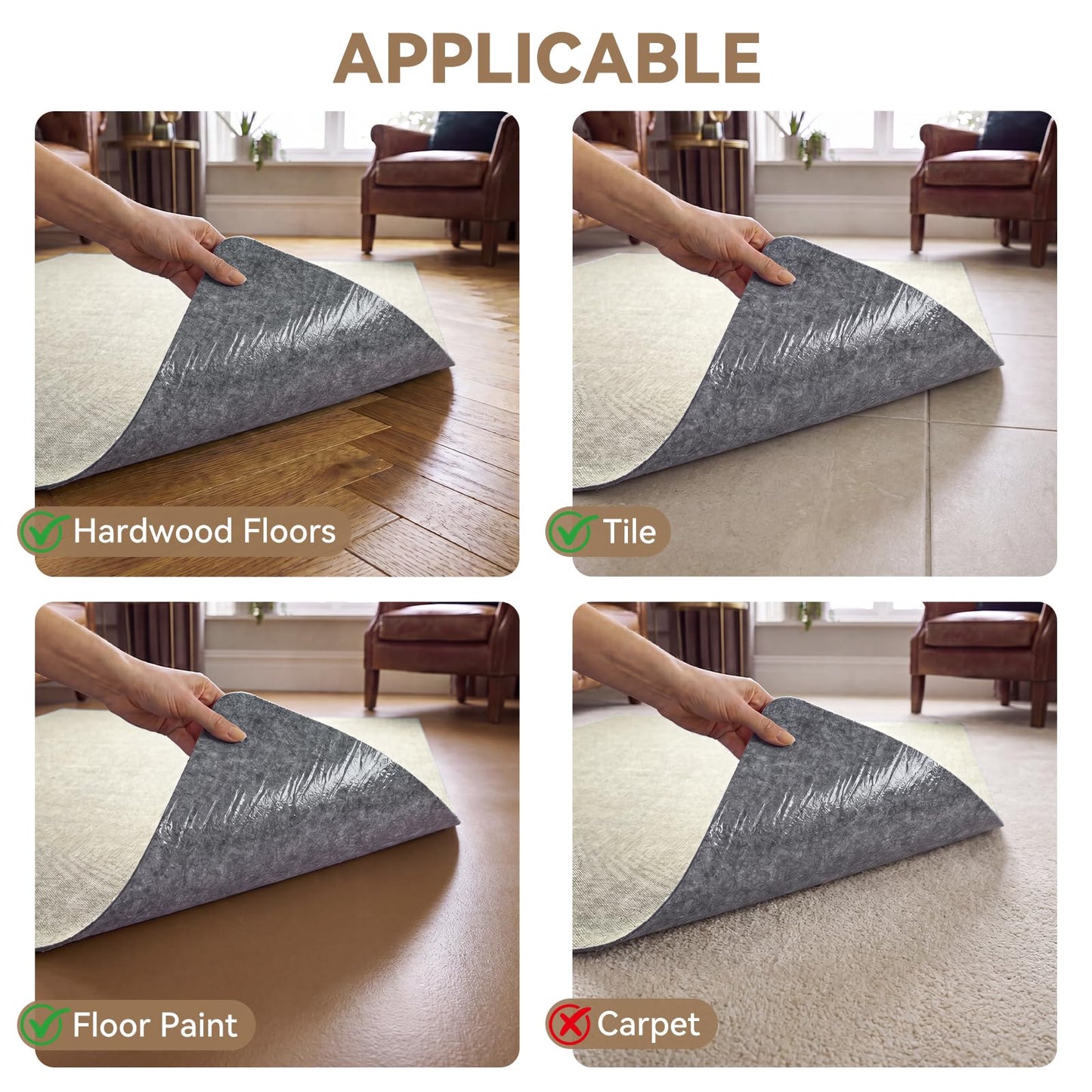 YDKGL PU Office Chair Mat for Hardwood Floor, 32"x48" Self-Adhesive Rolling Chair Mat for Under Desk, Large Non-Slip Heavy Duty Hard Floor Protector for Wood/Tile, Desk Rug for Home Office Beige