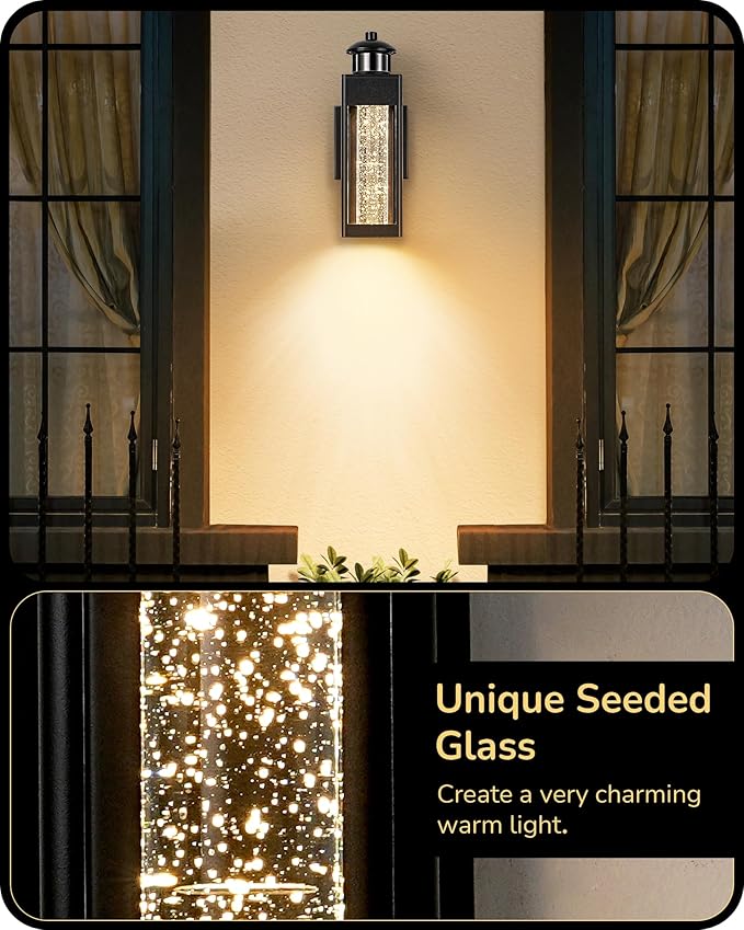 EDISHINE Motion Sensor Outdoor Wall Lights, Dusk to Dawn Exterior Lighting Fixture with Crystal Bubble Glass, LED Outdoor Porch Light Wall Mount, Outside Wall Sconce Lantern for Front Door 1100 Lumen