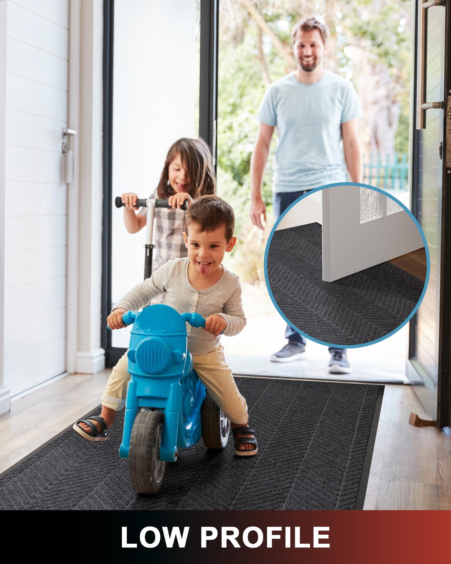 Front Door Mat Indoor Outdoor Entrance, 5' x 7' Heavy Duty Doormat for Entryway, Absorbent Low Profile Welcome Mats Non-Slip, Trap Dirt Durable Mats for Home, Patio, Garage