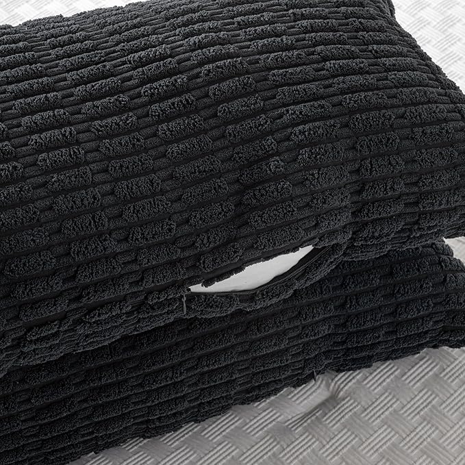 Fancy Homi Black Long Body Lumbar Decorative Throw Pillow Covers 20x54 Inch for Bed Couch Bedroom Bench, Soft Corduroy Rectangle Solid Pillow Case, Rustic Farmhouse Boho Room Decor