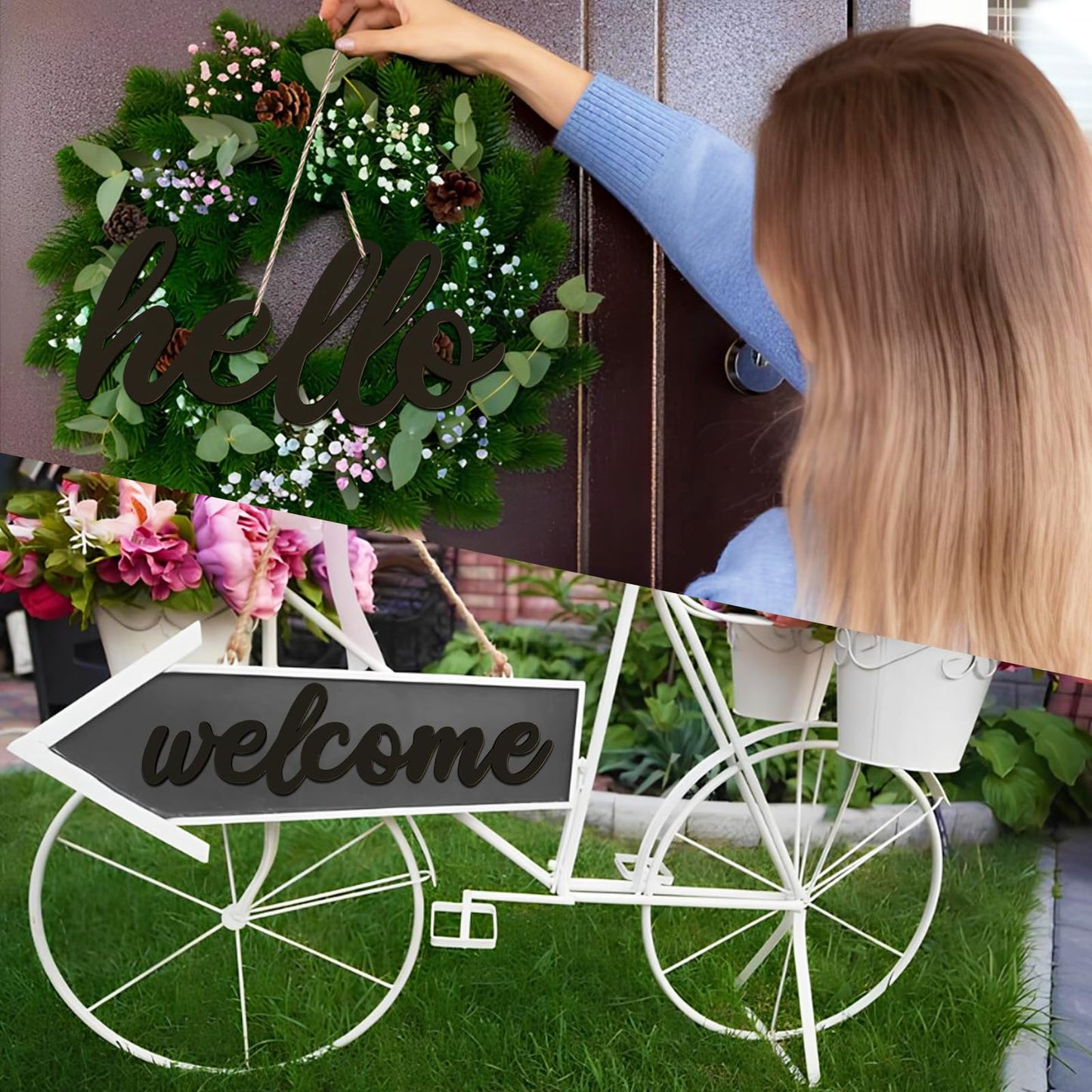 WOODOUNAI 10 Pcs Black Wooden Hello & Welcome Sign Wooden Cutout Letter Hello Welcome Sign for Wreath Crafts Decorative Word Signs for Door Wall Christmas Trees Home Decor (Black)