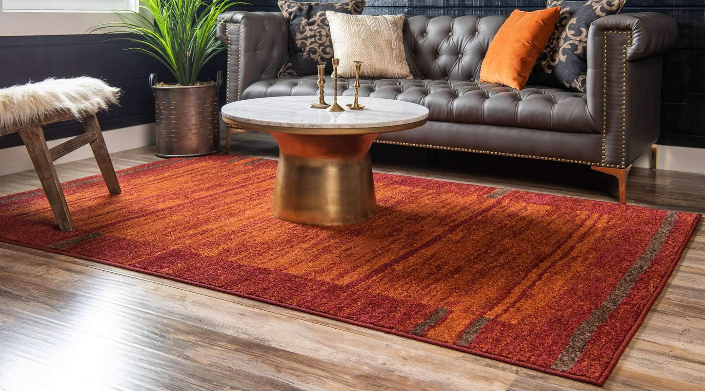 Unique Loom Autumn Collection Modern Contemporary Casual Abstract Area Rug (Terracotta/ Burgundy Border, 5 x 8 ft Rectangular)