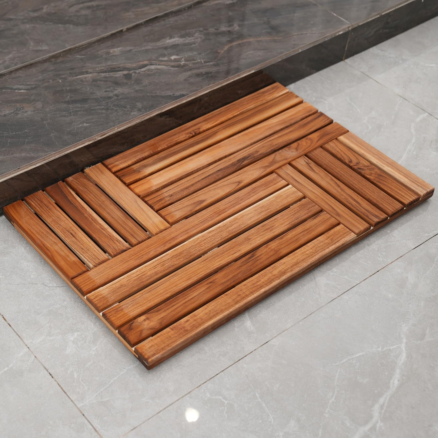 Utoplike Teak Wood Bath Mat, 32 x 20 inch Large Wooden Shower Mat for Bathroom, Non Slip Wood Floor Sturdy Mat for Inside Shower Luxury Spa Home or Outdoor