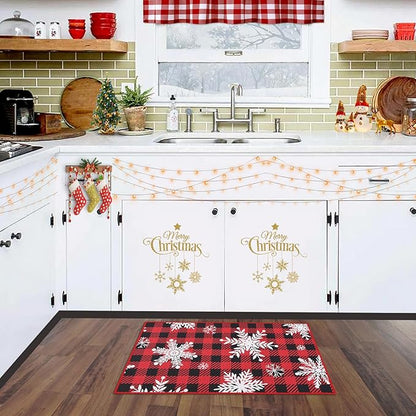 CAROMIO Christmas Doormat 20 x 32 Inch Holiday Xmas Buffalo Plaid Door Mat Winter Christmas Snowflakes Checkered Welcome Mat Outdoor Indoor Non Slip Decorative Entrance Floor Mat for Front Porch