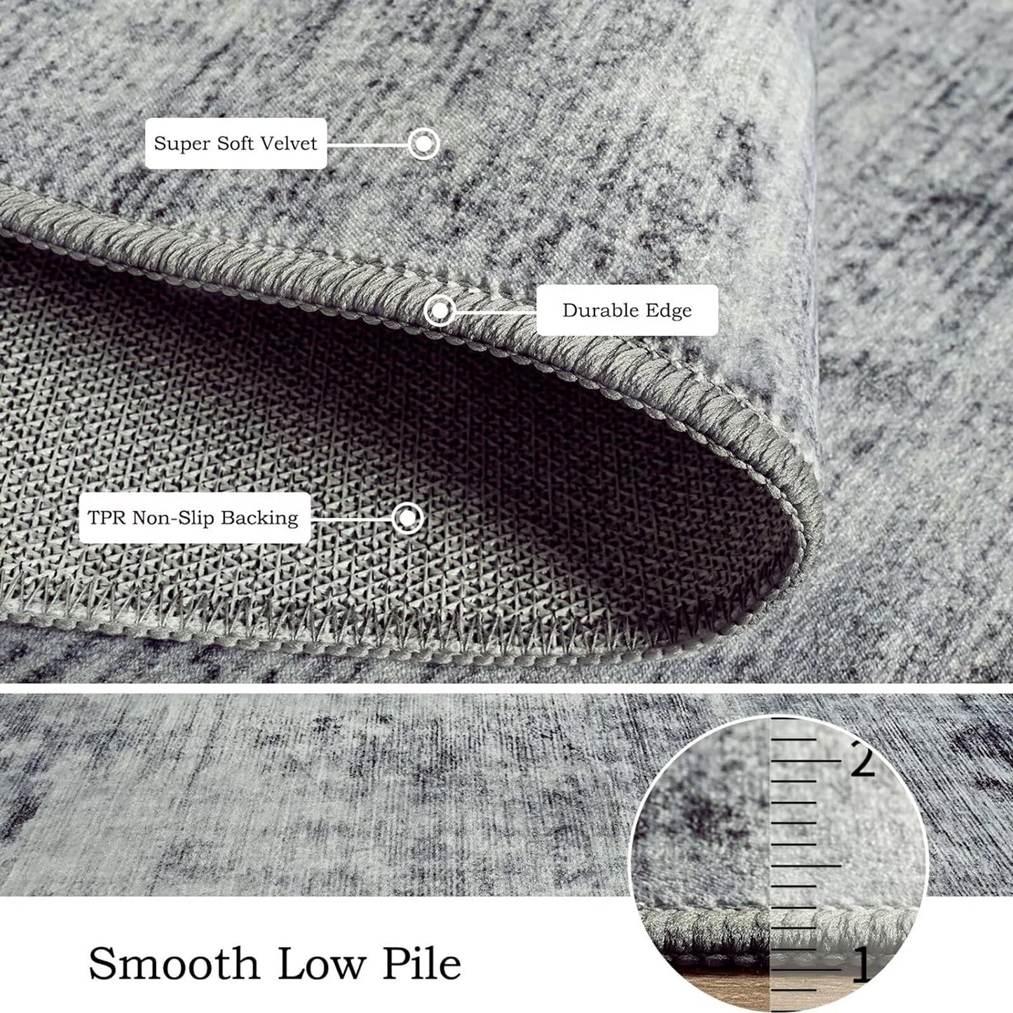 Toneed 2x6 Runner Rug Modern Abstract Hallway Rug Washable Non Slip Rubber Rugs for Kitchen Stairs Entryway Bedroom Living Room Printed Low Pile Foldable Accent Rugs Grey