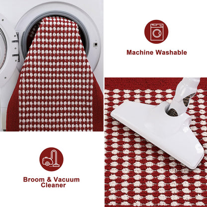 Ileading Christmas Kitchen Mat Sets 3 Piece Red Kitchen Floor Rugs with Non Slip Rubber Backing Machine Washable Runner Rugs for Winter Holiday Decor Laundry Hallway Doormat Valentine's Day
