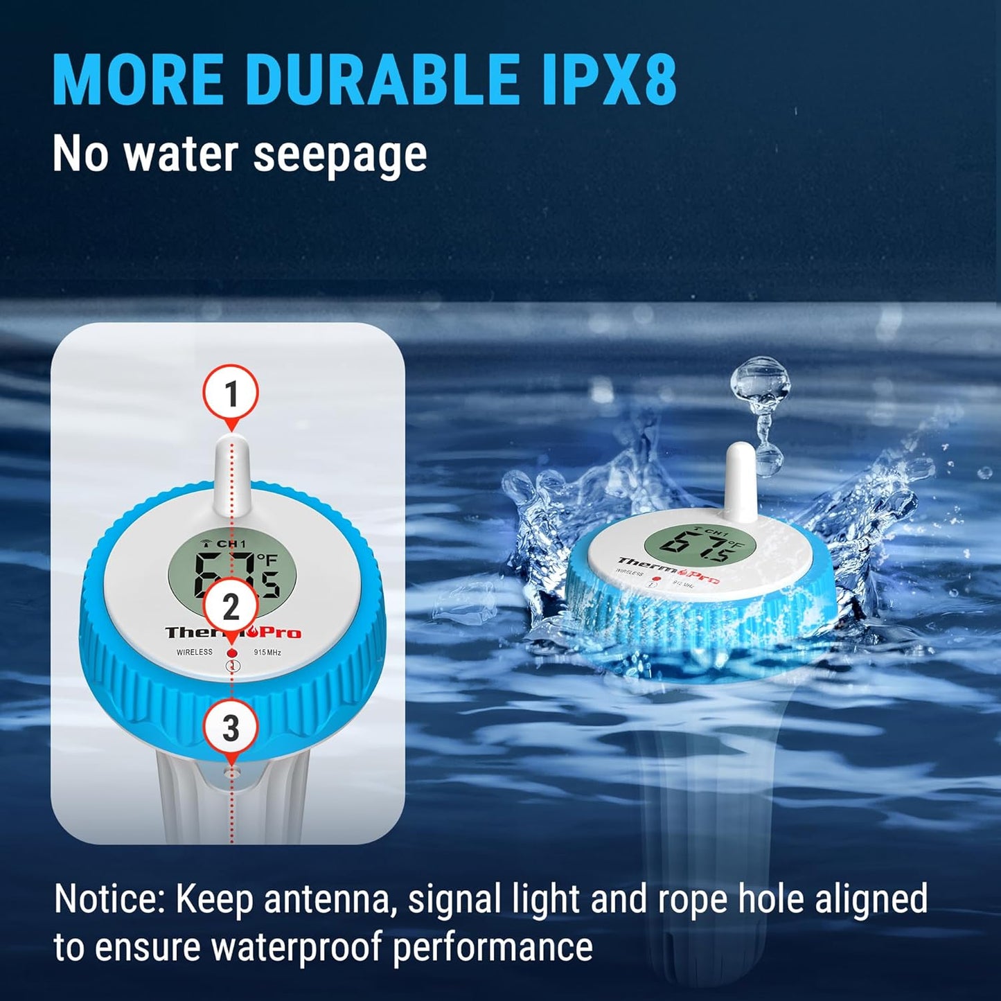 ThermoPro Waterproof Wireless Indoor Outdoor Thermometer for Swimming Pool, Upgraded IPX8 Water Temperature Monitor Floating for Hot Tub, Cold Plunge, Ice Bath, Pond