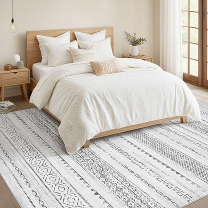 Nakagishi Area Rug Living Room Rugs: 5x7 Machine Washable Boho Large Neutral Farmhouse Stain Resistant Moroccan Indoor Floor Carpet for Bedroom Nursery Dorm Classroom Playroom Dining Room House- Grey