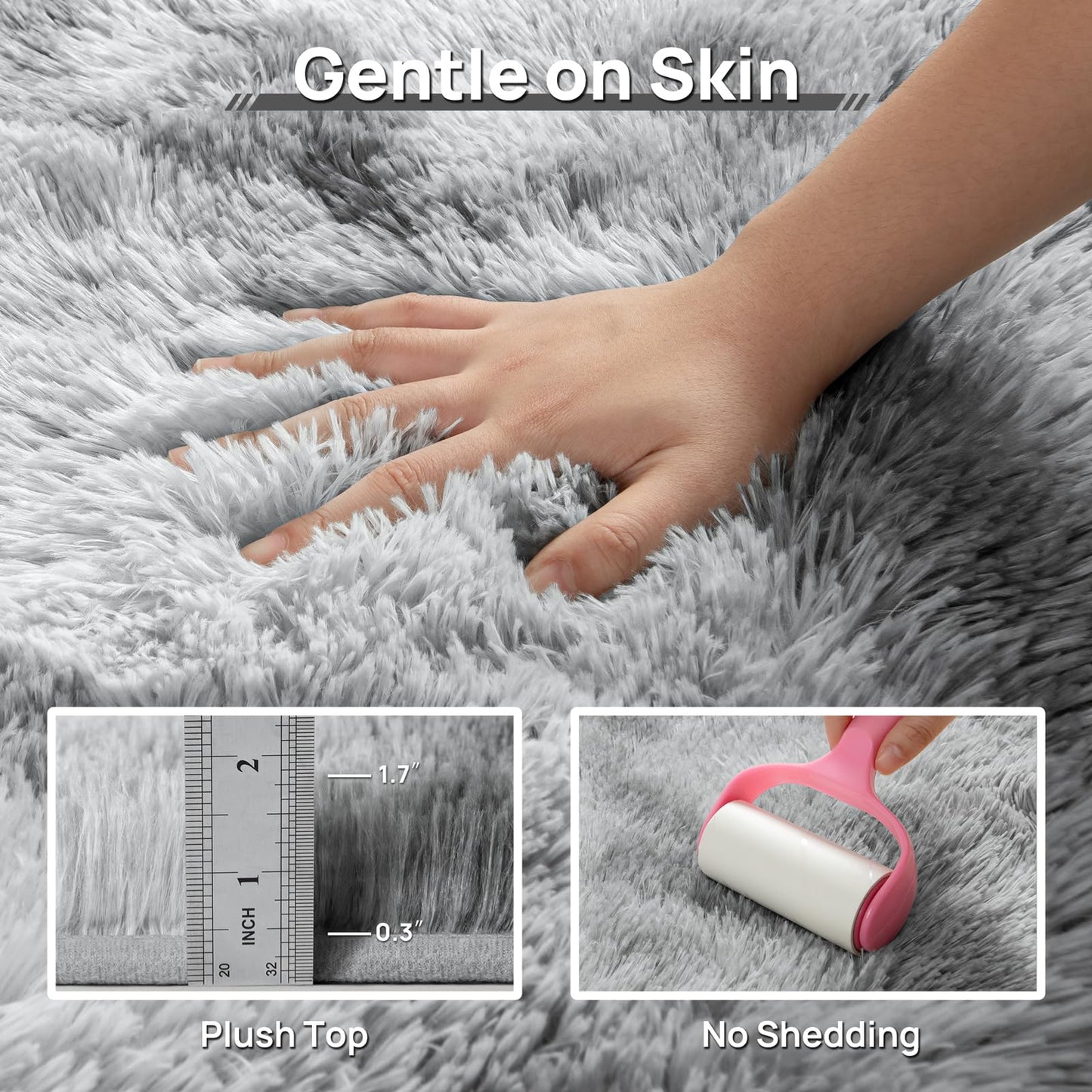Deerhoo Large Shag Area Rugs 10 x 14, Tie-Dyed Plush Fuzzy Rugs for Living Room, Ultra Soft Fluffy Furry Rug for Bedroom, Anti-Skid Indoor Carpet Nursery Rugs for Kids Room Home Decor, Light Grey