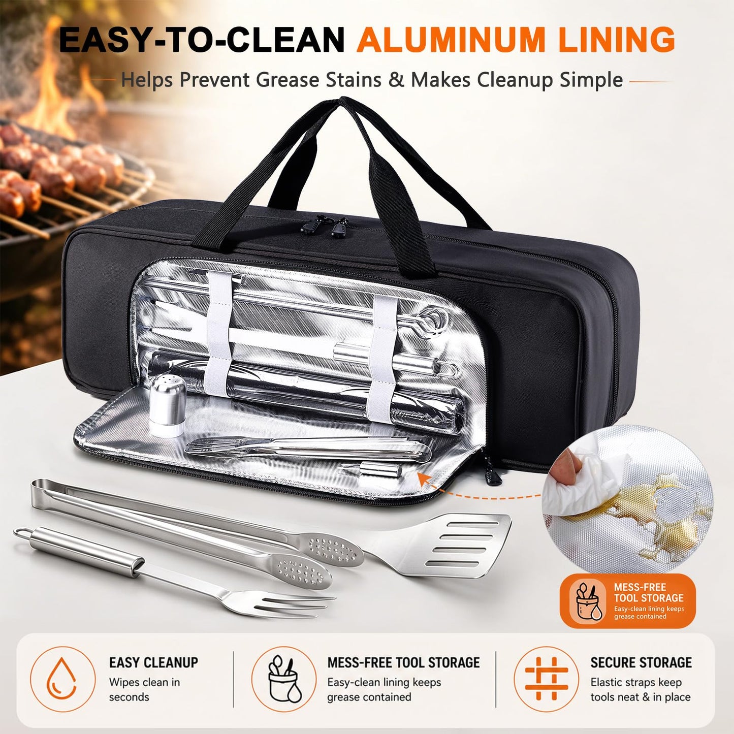 Grill Tool Bag, 22" Heavy Duty BBQ Accessories Organizer with Insulated Lining, Large Grill Utensil Organizer & Caddy for Blackstone Griddle, Camping, Tailgating, BBQ Gifts for Men (Bag Only)