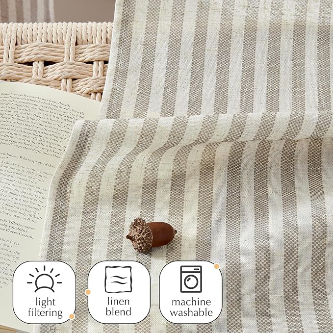 jinchan Linen Kitchen Striped Tier Curtains Ticking Stripe Farmhouse Pinstripe Cafe 45 Inch for Living Room Bathroom Small Window Curtains Light Filtering 2 Panels Taupe Grey