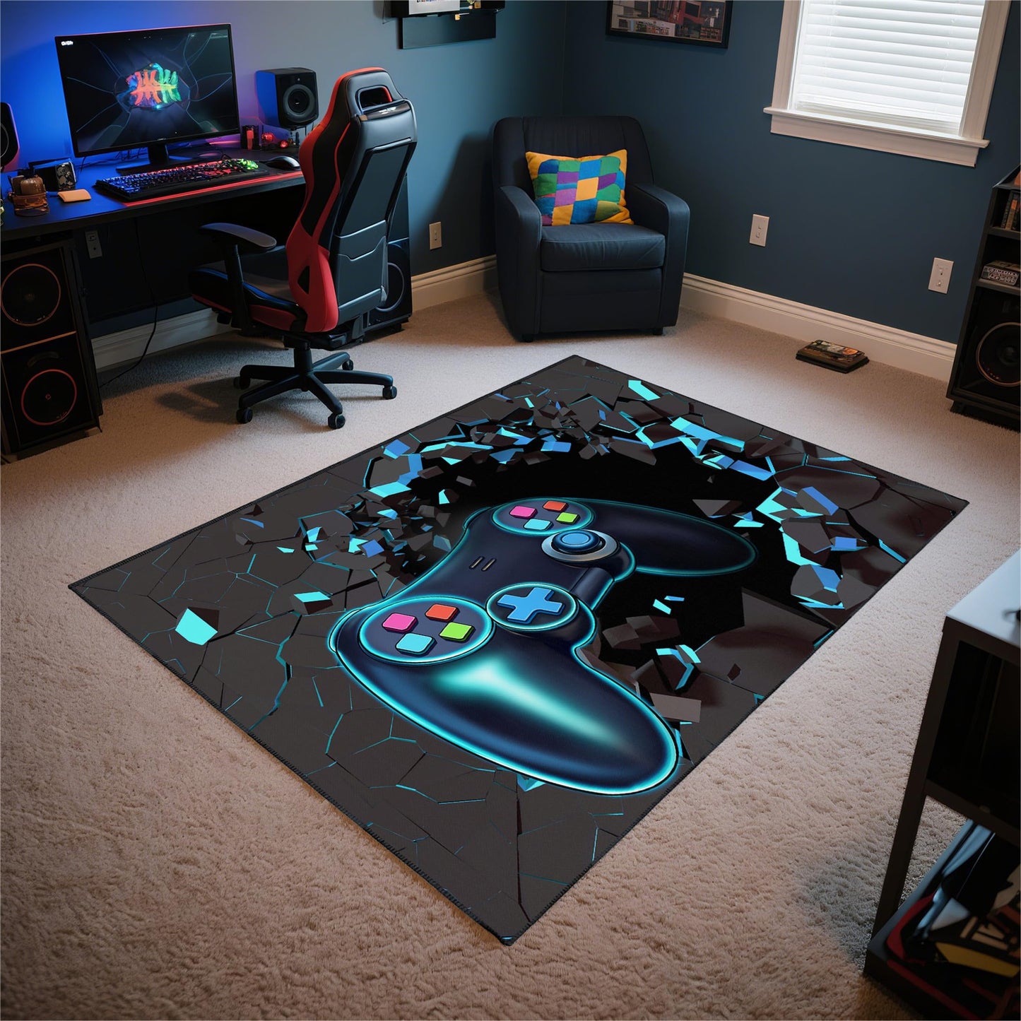 Rnmdn Gaming Rug for Room,5'x7' Non-Slip Cool 3D Gamer Rugs for Bedroom Livingroom and Game Room Decor