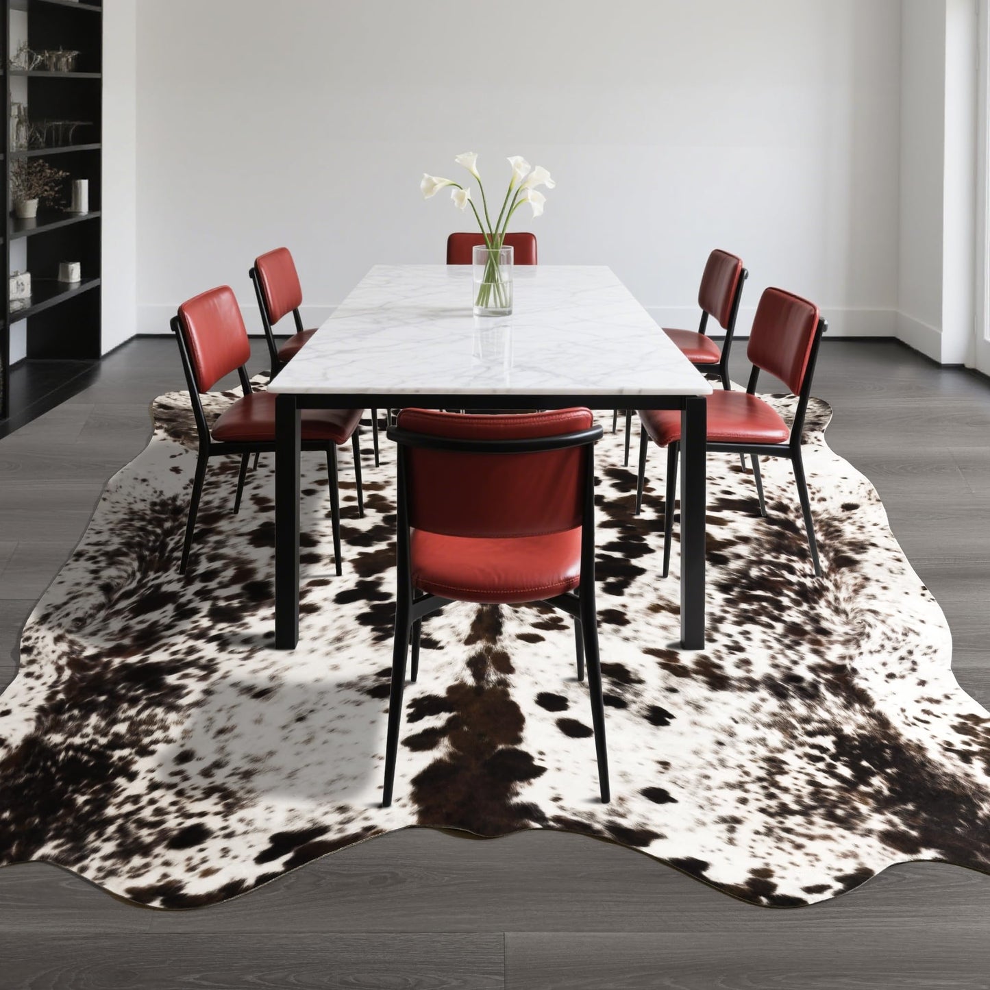 SUNYIWEI Faux Cowhide Rug, 4.6 x 5.2 ft Cowhide Rug for Living Room, Bedroom, Wall - Non-Slip,Brown White