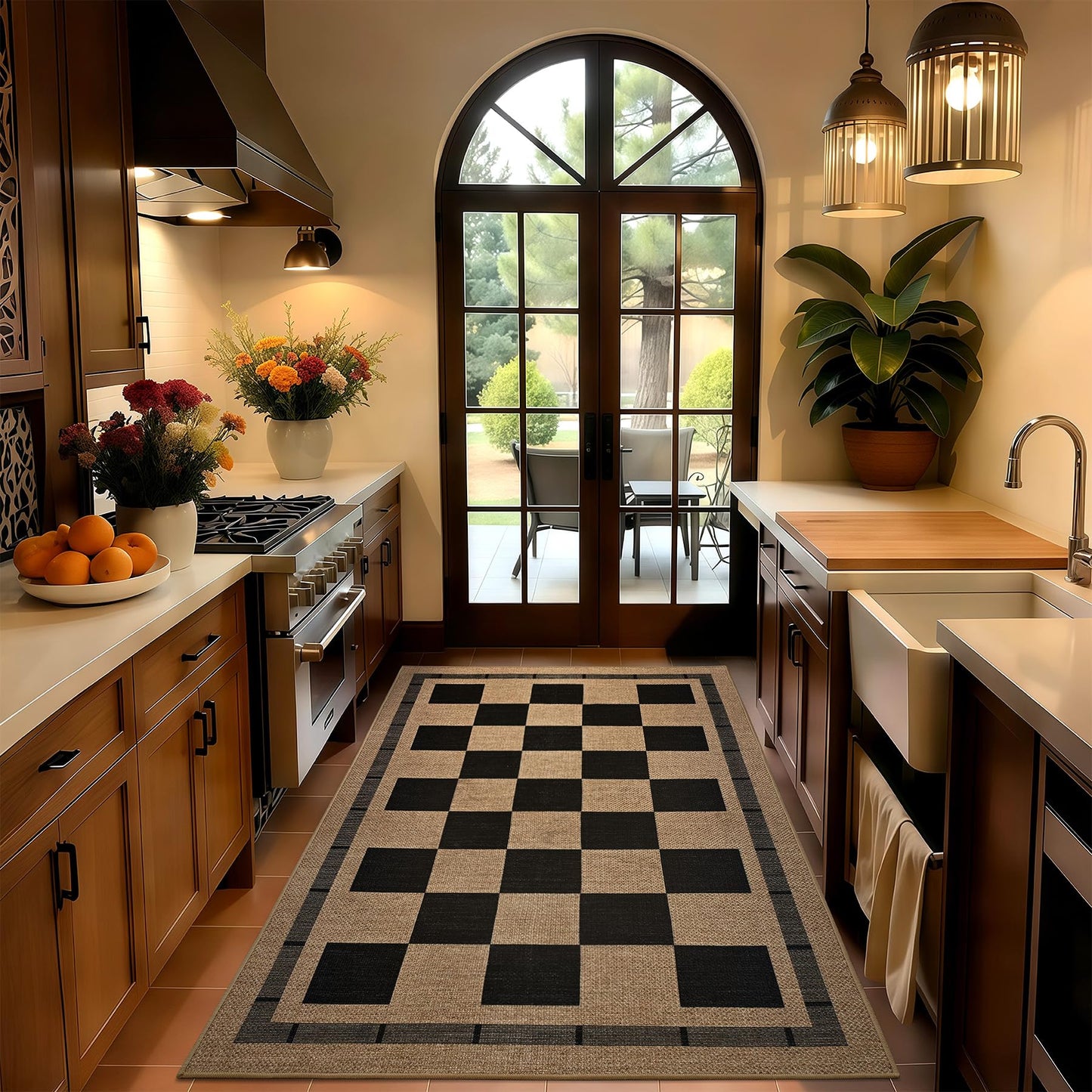 3x5 Outdoor Rug, Jute Checkered Rugs, Patio, Entryway, Balcony, Porch Indoor Plaid Carpets, Washable Bedroom Kitchen Carpet, Non Slip Farmhouse Neutral Laundry Office Floor Mat, Black and Brown