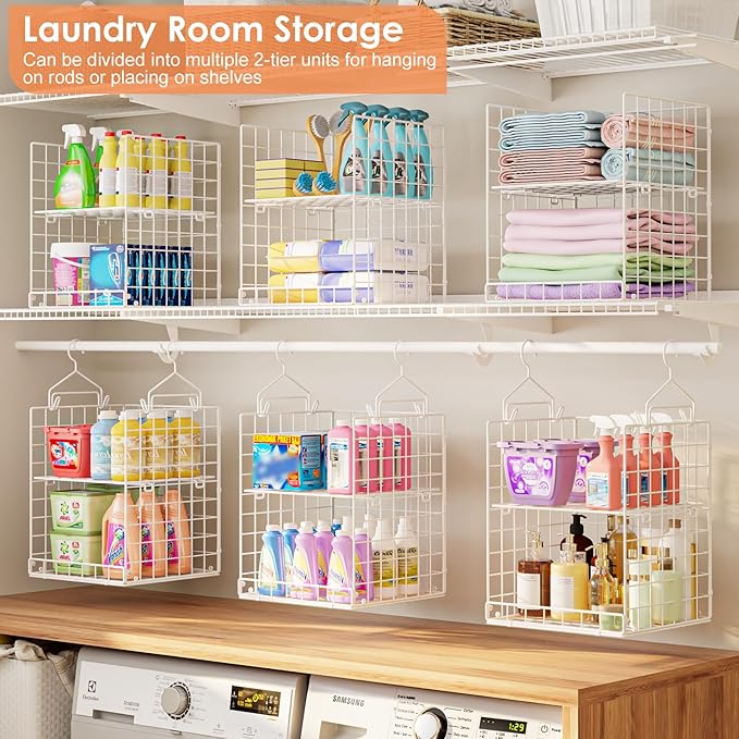 6 Tier Raised-Height Hanging Closet Organizer, Stackable Sweater Organizer