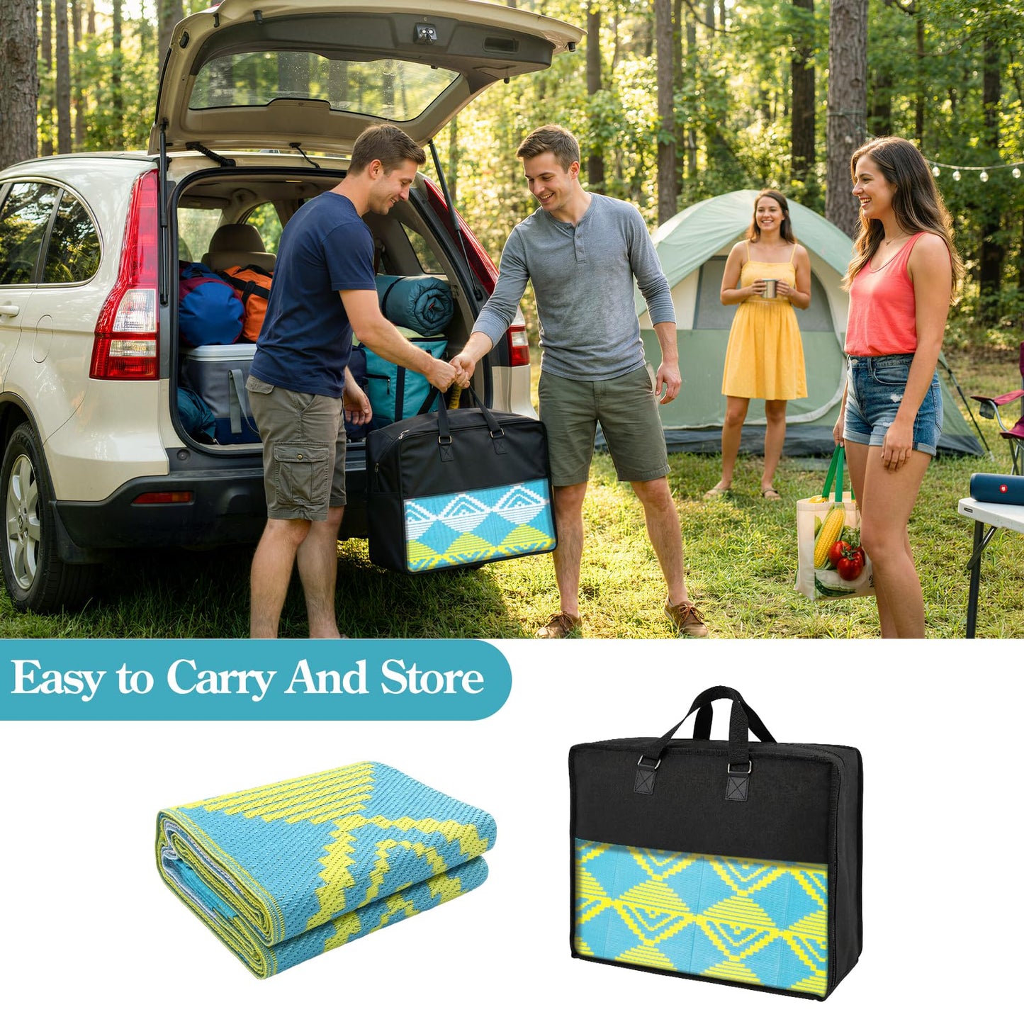 Beeiva Outdoor Rug 8x10 Waterproof for Patio, Reversible Outdoor Patio Rug for Backyard, Deck, Blue Yellow
