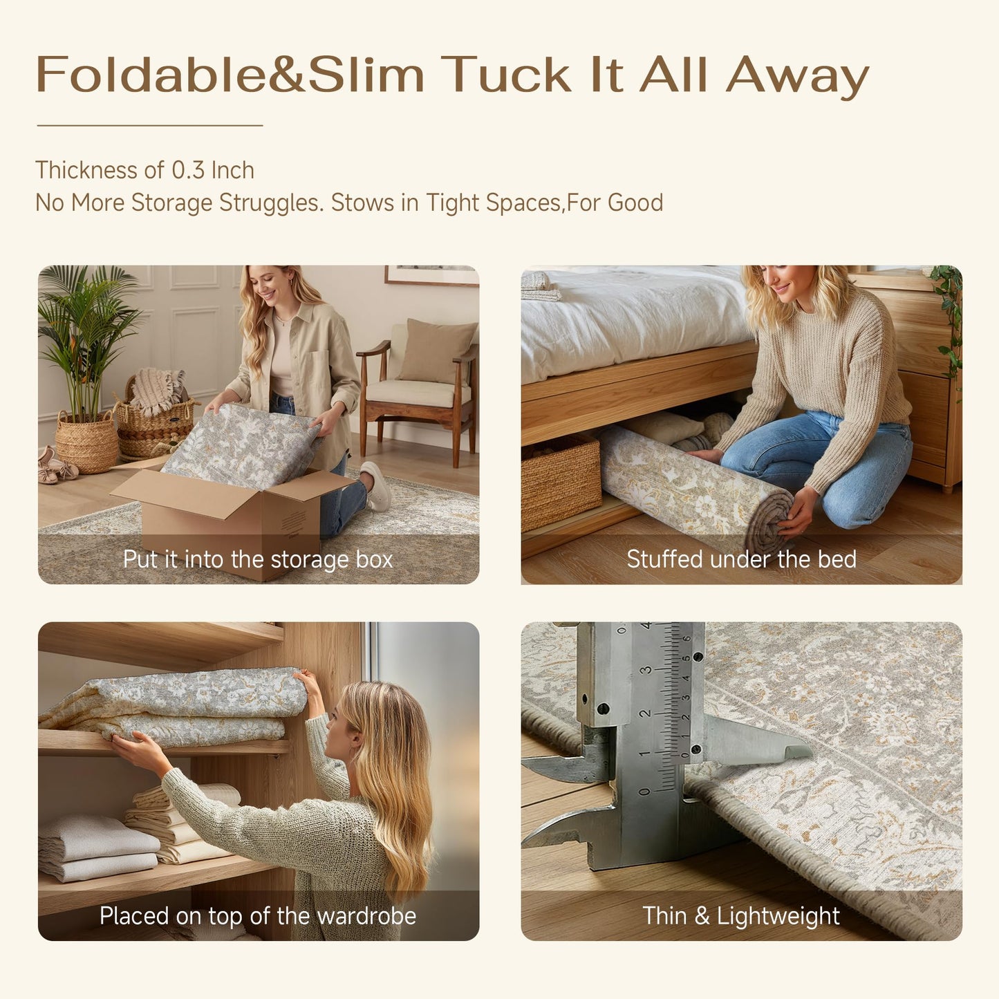 WondRg 8x10 Washable Area Rug for Living Room Bedroom Taupe Low Pile Non Slip Rug Neutral Distressed Carpet Dining Room Classroom Playroom Home Decor