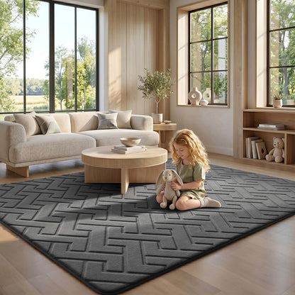 Sour Lemon 8x10 Area Rugs for Living Room, Washable Grey Rugs for Bedroom Large Soft Area Rugs Indoor, Modern Non Slip Rug Carpet for Bedroom Kids Room Dorm Dining Room Office Home Decor