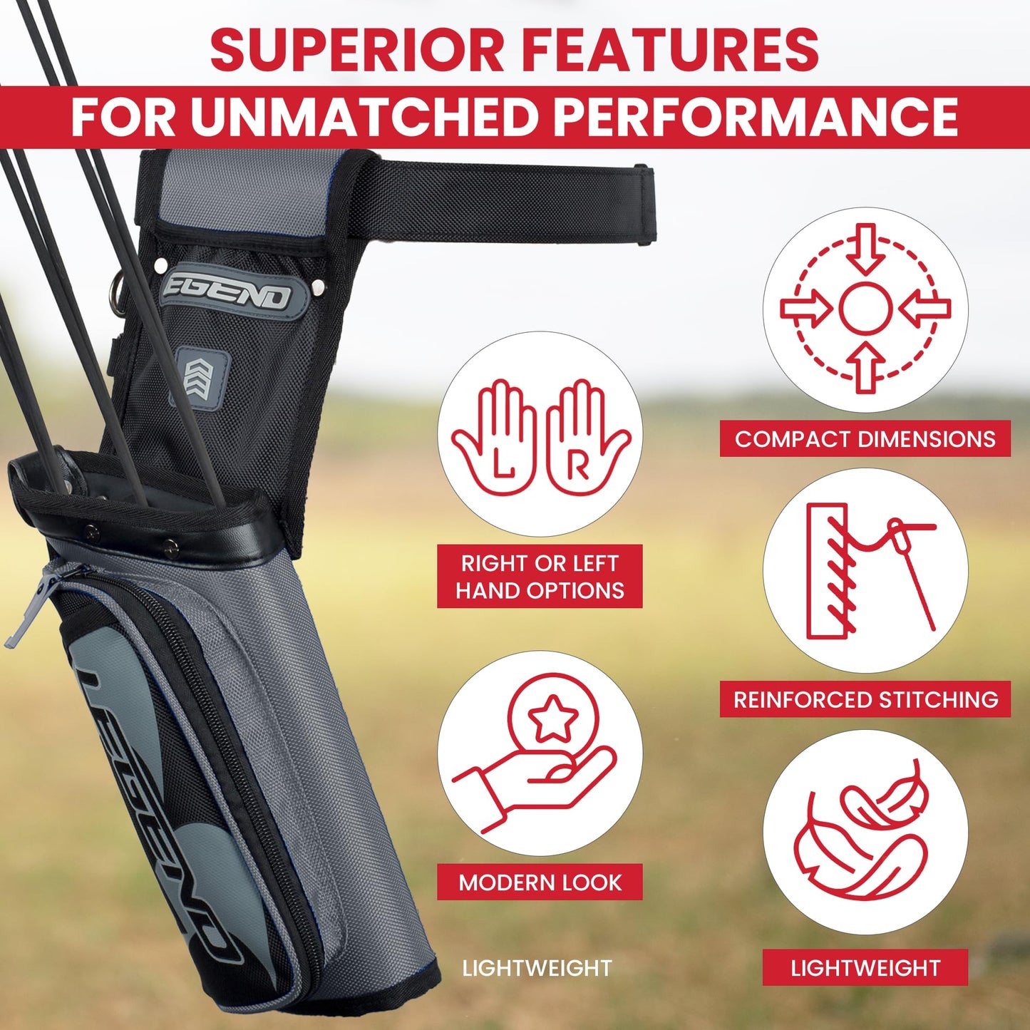 LEGEND XT420 Arrow Quiver - Quiver Arrow Holder, Archery Quiver with 3 Arrow Tube, Durable Nylon Hip Quivers with Multiple Pockets for Archery Accessories, Score Card & Tools - Right Handed,Army Green