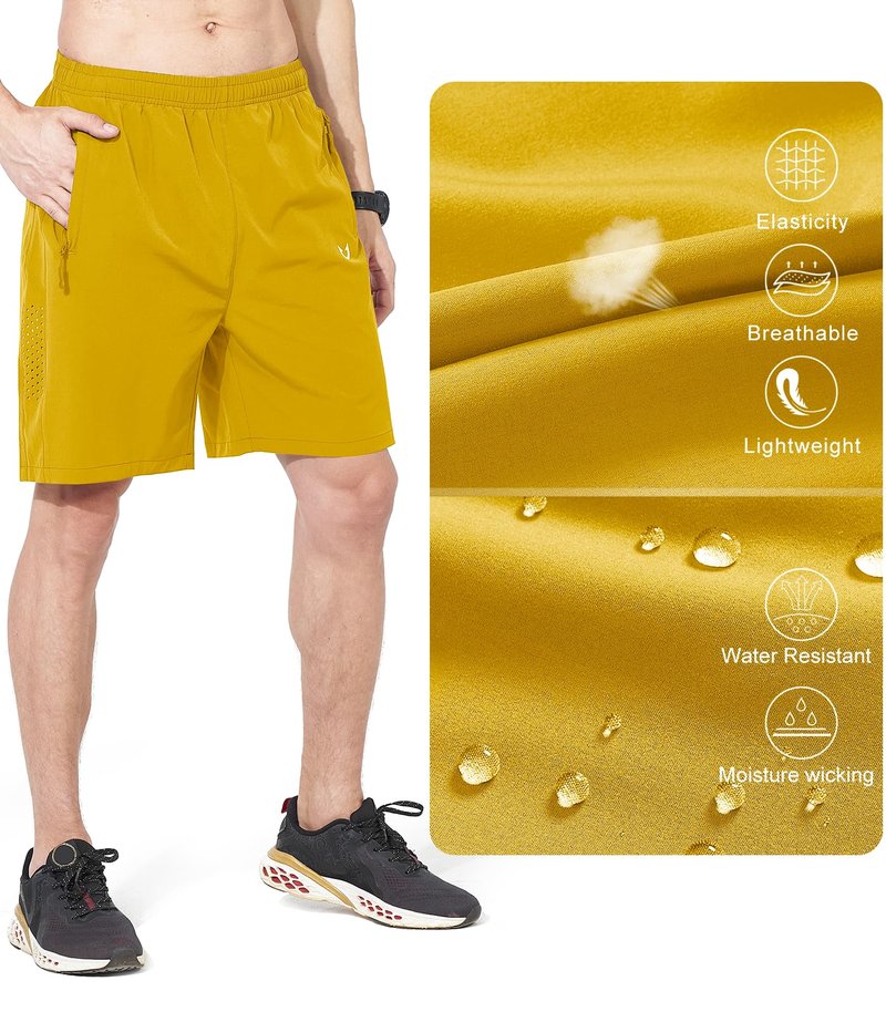 NORTHYARD Men's Athletic Running Shorts Quick Dry Workout Shorts 7"/ 5"/ 9" Lightweight Sports Gym Basketball Shorts Hiking Exercise Yellow 2XL