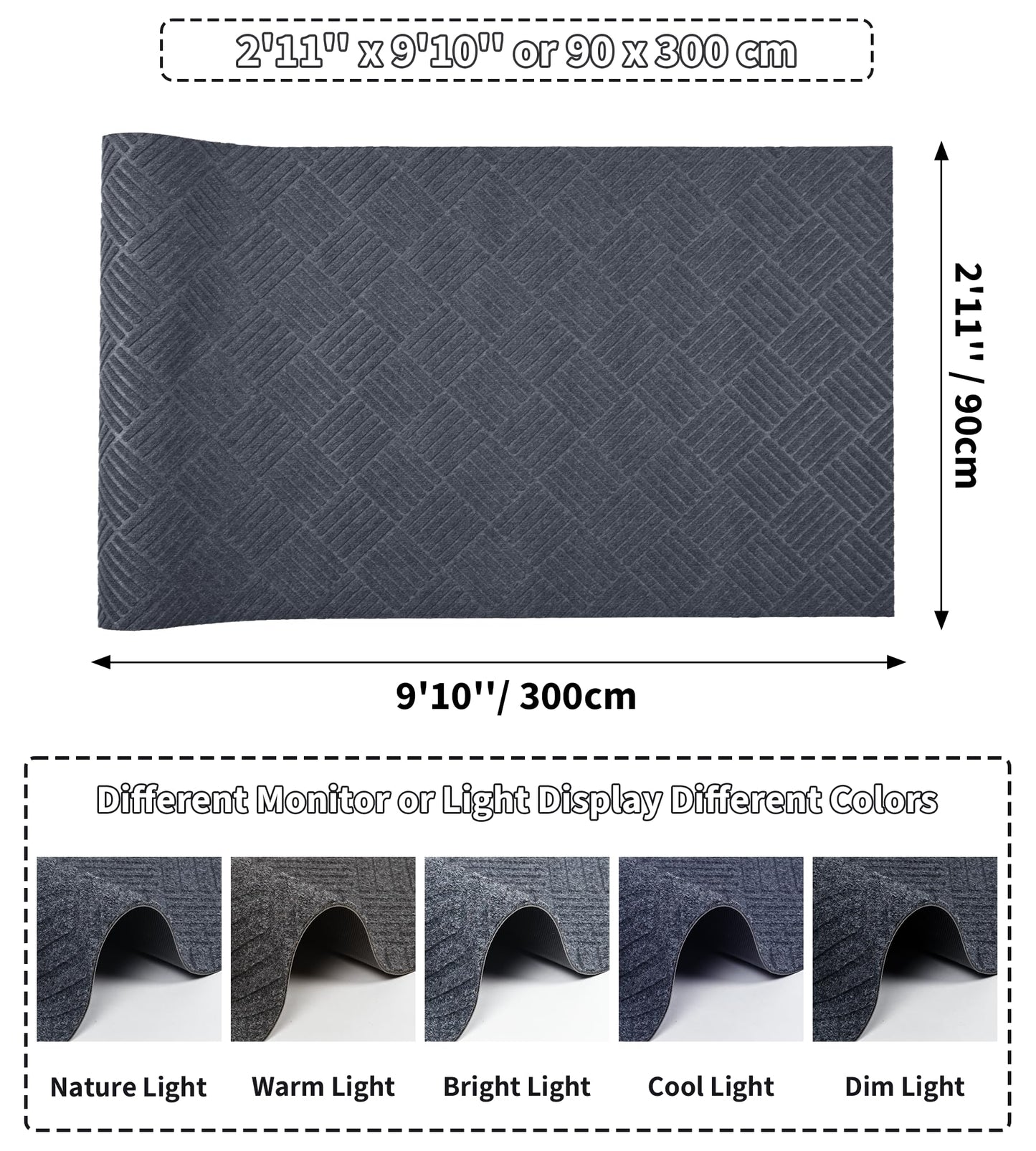 jxgzyy Outdoor Runner Rugs 2'11" x 9'10", Heavy Duty Non-Slip Carpet Runner for Hallway, Entrance, Porch, Garage, Commercial Grade, Dark Grey