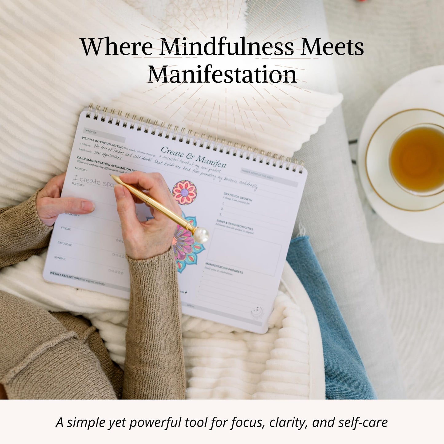 Innerlight Compass Manifestation Planner for Daily Affirmations | Law of Attraction, Gratitude and Mindful Coloring | Intention Setting Tracker for Women | 52 Sheets for 1 Year | A4