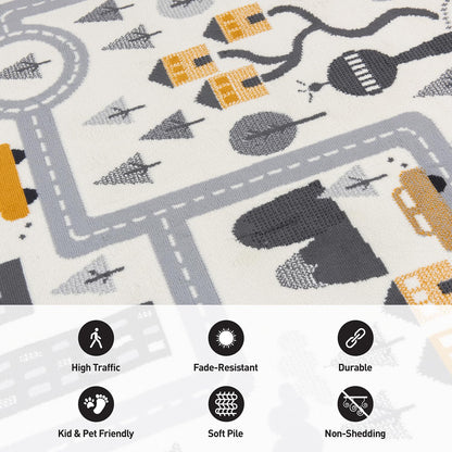 Rugshop Kids Play Road Rug for Playroom,Kidsoom,Nursery Room Interactive Cityscape for Cars and Toys Indoor Soft Area Rug 5' x 7' Cream