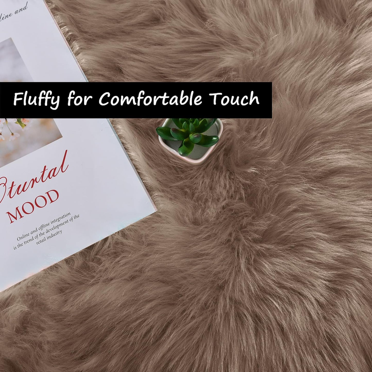 Goolela Furry 2x6 Fluffy Faux Sheepskin Beige Washable Shag Rug for Living Room Bedroom Sofa Cute Room Decor Rectangle