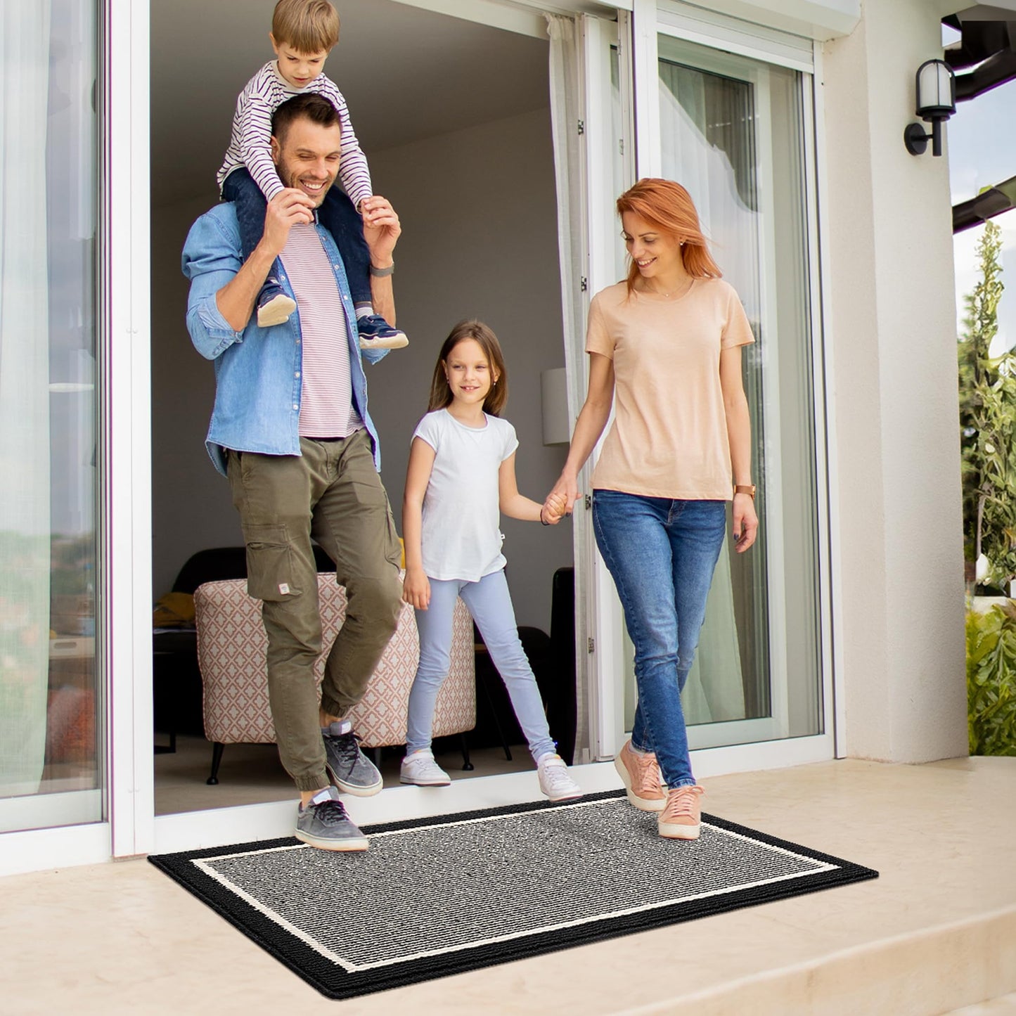 GRANNY SAYS Door Mat, 32" x 48" Welcome Mat Outdoor Rugs Non-Slip, Dirt Absorb Front Door Mat Outside Entrance, Low Profile Inside Floor Mat, Rugs for Entryway Indoor, Large Doormats, Black