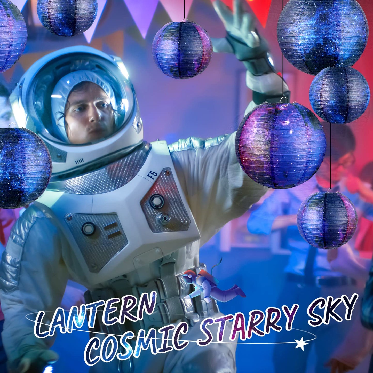 10 Pieces Galaxy Print Paper Lanterns Chinese Japanese Space Themed Hanging Paper Lanterns Galaxy Themed Party Supplies Ceiling Decor for Home Birthday Party Decor(8 Inch/ 6 Inch)