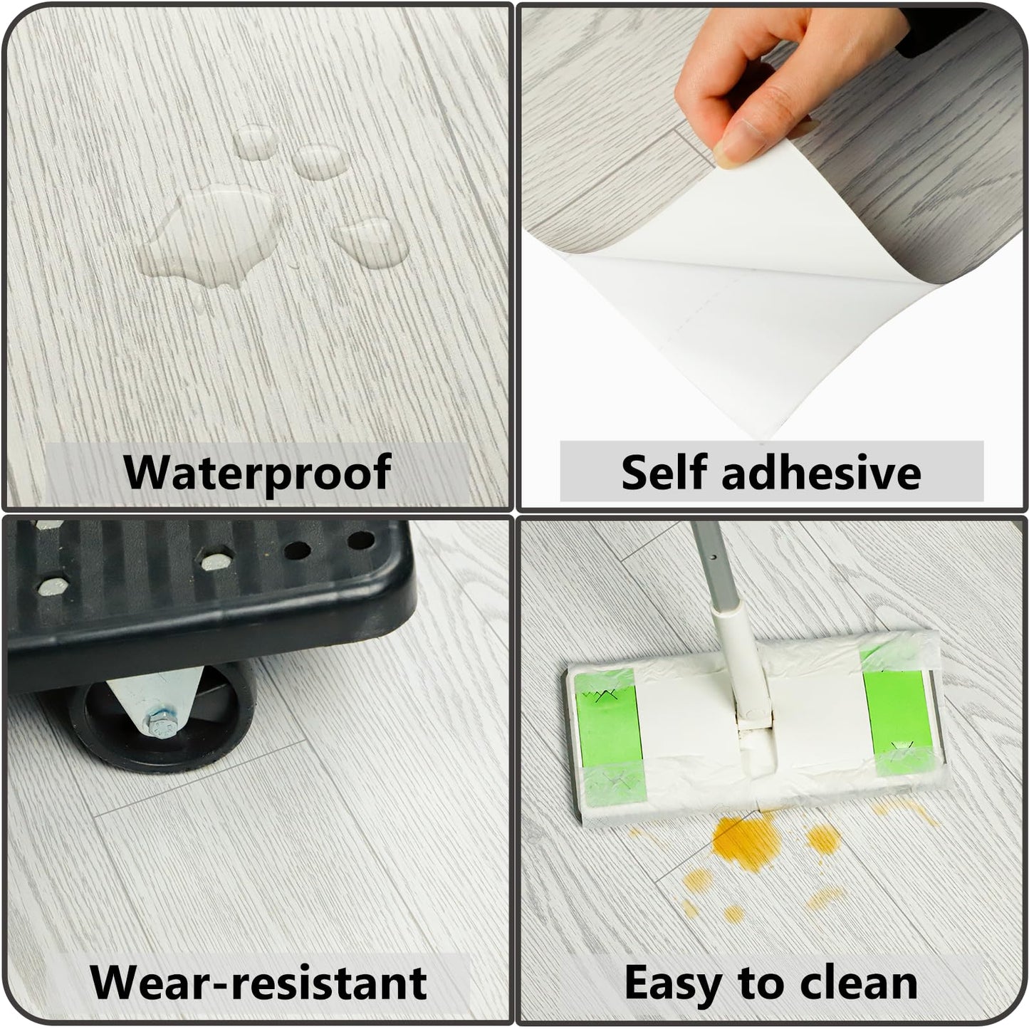 WIFEA Self Adhesive Vinyl Flooring Roll 23.6"x 118"/19 Sq.Ft Wood Grain Peel Stick Floor Tiles, Wear-Resistant and Waterproof Vinyl Plank Flooring for Bedroom Living Room Office Balcony RV White Grey