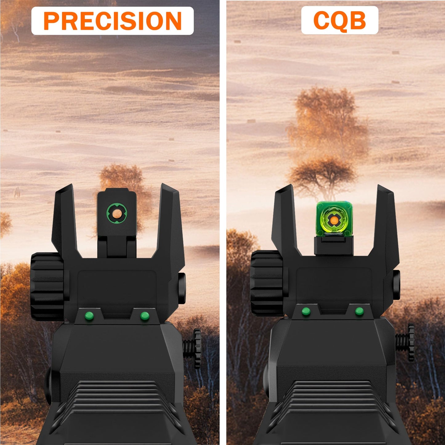 TFFUAM Fiber Optic Sights Flip Up Front and Rear Sites Nylon Folding Sights with Red and Green Fiber Optics Dots Tool-Free Adjustable Backup Sight Set