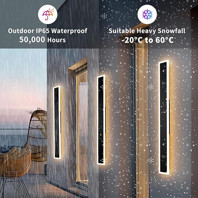 2 Pcs Modern Outdoor Wall Lights 70.8inch Dimmable 3000K-6000K with Remote Control Waterproof IP65 Exterior Long Wall Sconce for House Garage Patio